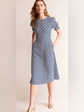 Boden Blue Geometric Midi Dress